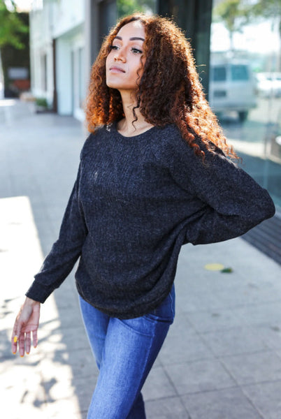 Beautiful You Charcoal Ribbed Brushed Hacci Sweater