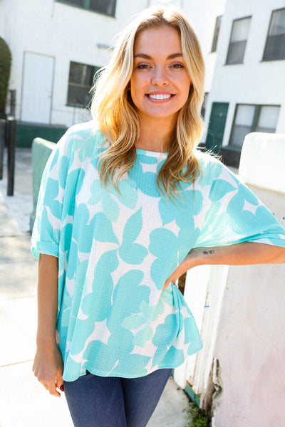 Chasing Dreams Lime Flower Print Waffle Dolman Top