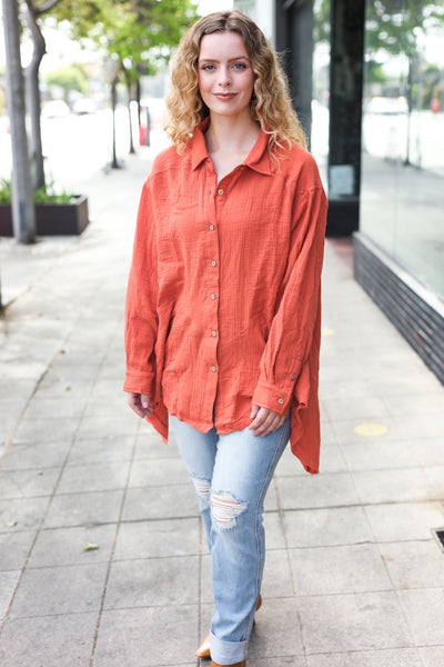 Everyday Rust Button Down Sharkbite Cotton Tunic Top